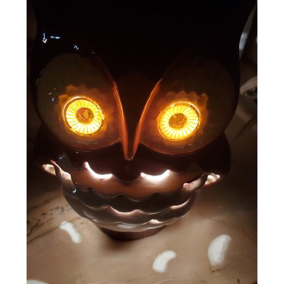 Vtg Ceramic Brown Owl Bedside Night Light Up Eyes 6 Inch Electric Switch Lamp - Picture 8 of 15